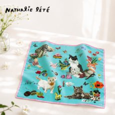 画像1: 【ナタリー・レテ / Nathalie Lete】Handkerchief Cats-Mint green｜ハンカチーフ ミントグリーン｜ねこ猫ネコキャットcat (1)