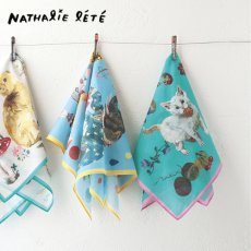 画像1: 【ナタリー・レテ / Nathalie Lete】Handkerchief Cats-Mint green｜ハンカチーフ ミントグリーン｜ねこ猫ネコキャットcat (1)