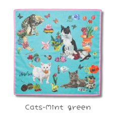 画像2: 【ナタリー・レテ / Nathalie Lete】Handkerchief Cats-Mint green｜ハンカチーフ ミントグリーン｜ねこ猫ネコキャットcat (2)
