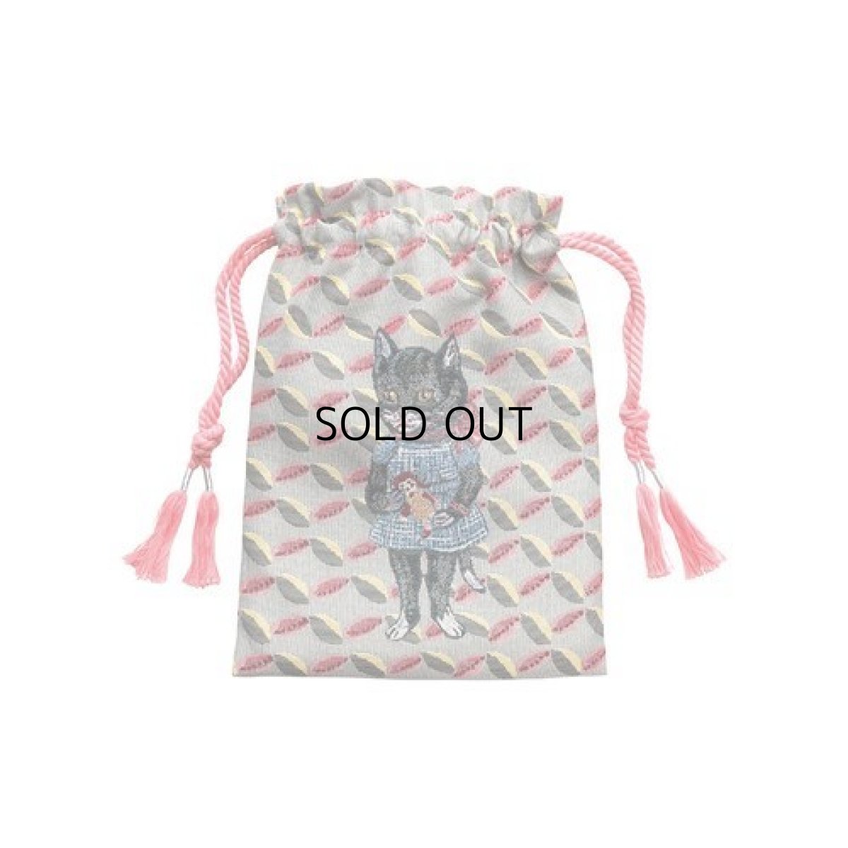画像1: 【Nathalie Lete／ナタリー・レテ】Drawstring bag｜巾着バッグ｜猫×リボンデザイン｜Black cat｜女の子ネコ｜黒猫｜クロネコ｜動物柄巾着袋｜ (1)
