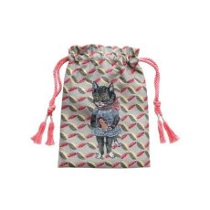 画像1: 【Nathalie Lete／ナタリー・レテ】Drawstring bag｜巾着バッグ｜猫×リボンデザイン｜Black cat｜女の子ネコ｜黒猫｜クロネコ｜動物柄巾着袋｜ (1)