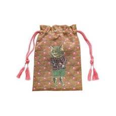 画像1: 【Nathalie Lete／ナタリー・レテ】Drawstring bag｜巾着バッグ｜猫×リボンデザイン｜Tabby cat｜男の子ネコ｜キジ虎猫｜キジトラネコ｜動物柄巾着袋｜ (1)