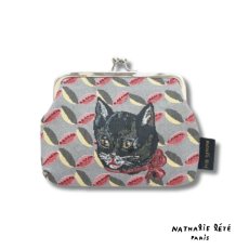 画像1: 【Nathalie Lete／ナタリー・レテ】がま口ポーチ｜Mini purse｜Black cat｜女の子ネコ｜黒猫｜クロネコ｜キュートなミニポーチ｜がま口お財布 (1)
