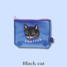 画像7: 【Nathalie Lete】Organdy Pouch｜ナタリー・レテ　透け感オーガンジーポーチ猫刺繍｜選べる4種類　Maya/Gray cat/Blue eye/Black cat｜猫ねこネコ (7)
