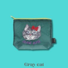 画像8: 【Nathalie Lete】Organdy Pouch｜ナタリー・レテ　透け感オーガンジーポーチ猫刺繍｜選べる4種類　Maya/Gray cat/Blue eye/Black cat｜猫ねこネコ (8)