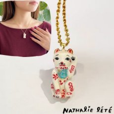 画像1: 【ナタリー・レテ / Nathalie Lete】Necklace Lucky cat｜真鍮ネックレス ラッキーキャット ホワイト(白)｜ブラスアクセサリー 猫ねこネコ (1)