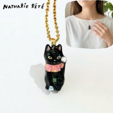 画像1: 【ナタリー・レテ / Nathalie Lete】Necklace Lucky cat-BK｜真鍮ネックレス ラッキーキャット ブラック(黒)｜ブラスアクセサリー 猫ねこネコ (1)