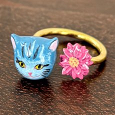 画像10: 【ナタリー・レテ / Nathalie Lete】Two motifs ring Blue Cat Size:11｜真鍮の指輪 ブラスリング 11号｜アクセサリー 猫ねこネコ (10)