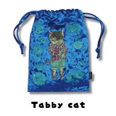 画像3: 【ナタリー・レテ / Nathalie Lete】Velour Drawstring pouch Tabby cat｜ベロア巾着ポーチ × ねこ刺繍｜4種類から選べる Tabby cat / Black cat / Blue eye / Maya｜猫ネコ (3)