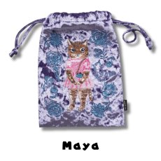 画像4: 【ナタリー・レテ / Nathalie Lete】Velour Drawstring pouch Tabby cat｜ベロア巾着ポーチ × ねこ刺繍｜4種類から選べる Tabby cat / Black cat / Blue eye / Maya｜猫ネコ (4)