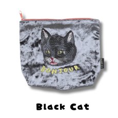 画像2: 【ナタリー・レテ / Nathalie Lete】Velour pouch Black cat｜ベロアポーチ｜2種類から選べる Black cat / Maya｜ねこネコcat (2)