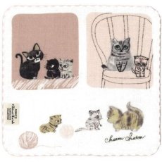 画像1: 【Shinzi Katoh（R）】シャトン 泉州タオル　日本製｜タオルハンカチ　ピンクベージュ｜ネコねこcat (1)