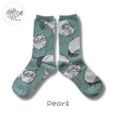 画像1: 松尾ミユキ / Matsuo Miyuki｜ウール混ソックス Wool blend socks｜Pearl｜あったかウールブレンド猫柄靴下｜ねこ猫ネコキャットcat (1)