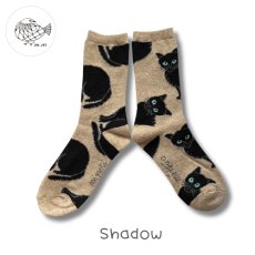 画像1: 松尾ミユキ / Matsuo Miyuki｜ウール混ソックス Wool blend socks｜Shadow｜あったかウールブレンド猫柄靴下｜ねこ猫ネコキャットcat (1)