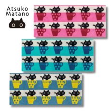 画像1: 【アツコ マタノ / Atsuko Matano】マタノアツコ フェイスタオル カップメメ 黒猫MEME 綿100% 34×75cm｜コットン100｜俣野温子｜3種類から選べる ピンク / ターコイズブルー / ブルー｜ねこ猫ネコcat (1)