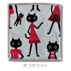 画像2: 【マタノアツコ / Atsuko Matano】今治　3重ガーゼミニハンカチ MEMEファッション クロネコメメ黒猫 コットン１００ 綿100% ハンドタオル｜3種類から選べる  オフホワイト / イエロー / グリーン｜ねこ猫ネコキャットcat (2)