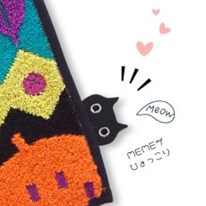 画像4: 【マタノアツコ / Atsuko Matano】タオルハンカチ ハッピーモチーフMEME クロネコメメ黒猫 ハンドタオル｜2種類から選べる  ブラック / ピンク｜ねこ猫ネコキャットcat (4)