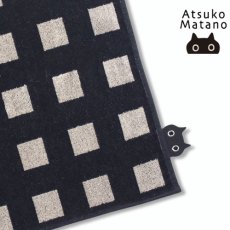 画像1: 【マタノアツコ / Atsuko Matano】タオルハンカチ 格子MEME クロネコメメ黒猫 ハンドタオル  コットン１００ 綿100%｜ねこ猫ネコキャットcat (1)