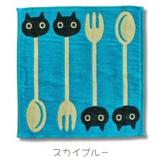 画像4: 【マタノアツコ / Atsuko Matano】今治　3重ガーゼミニハンカチ MEMEランチ クロネコメメ黒猫 コットン１００ 綿100% ハンドタオル｜3種類から選べる  ピンク / グリーン / スカイブルー｜ねこ猫ネコキャットcat (4)
