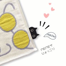 画像4: 【マタノアツコ / Atsuko Matano】三重ガーゼミニハンカチ メガネMEME クロネコメメ黒猫 コットン１００ 綿100% ハンドタオル｜3種類から選べる  グレー / オフホワイト / ネイビーブルー｜ねこ猫ネコキャットcat (4)