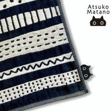 画像1: 【マタノアツコ / Atsuko Matano】今治　3重ガーゼハンカチ（大判34cm） モノトーン ナミナミMEME クロネコメメ黒猫  コットン１００ 綿100% ハンドタオル｜ねこ猫ネコキャットcat (1)