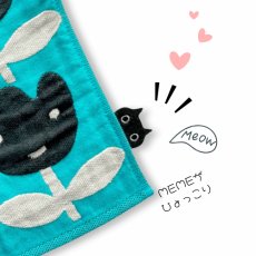 画像3: 【マタノアツコ / Atsuko Matano】今治　3重ガーゼハンカチ チューリップMEME クロネコメメ黒猫 コットン１００ 綿100% ハンドタオル｜3種類から選べる  イエロー / グリーン / スカイブルー｜ねこ猫ネコキャットcat (3)