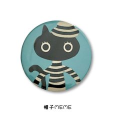 画像1: 【マタノアツコ / Atsuko Matano】缶ミラー 帽子MEME コンパクトミラー クロネコメメ黒猫｜お出かけ・持ち歩きに♪携帯用ミニ手鏡｜ねこ猫ネコキャットcat (1)