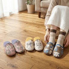 画像1: 綿麻ナチュラルスリッパ　キャットフェース　コットン×リネン｜３種類から選べる♪　アイボリー×イエロー/ブラウン×ブルー/ピンク×パープル｜ねこ猫ネコcat (1)