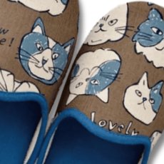画像5: 綿麻ナチュラルスリッパ　キャットフェース　コットン×リネン｜３種類から選べる♪　アイボリー×イエロー/ブラウン×ブルー/ピンク×パープル｜ねこ猫ネコcat (5)