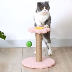 画像1: 国内発送｜ペット用品　天然サイザル麻　ゆらゆらボール＆お花のキャットポール★ミニ｜ピンク｜ミニキャットツリー｜かじかじ爪とぎガリガリ｜おもちゃ　運動　気分転換　スキンシップ　リラックス　組み立て簡単　子猫ちゃんに (1)