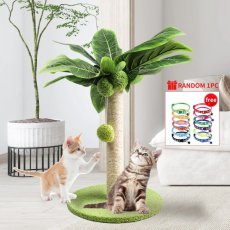 画像1: 国内発送｜訳ありお買い得品☆ペット用品　天然サイザル麻　南国ヤシの木キャットツリーミニ☆ぶらぶらヤシの実♪シャカシャカ葉っぱ｜爪とぎ　おもちゃ　運動　気分転換　スキンシップ　リラックス　組み立て簡単　子猫ちゃんに (1)