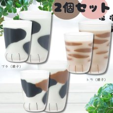 画像1: 【coconeco】【親子２匹セット】コップ　日本製｜３種類から選べる♪　ミケ/トラ/ブチ｜肉球猫足メロンパン｜三毛虎ネコねこ (1)