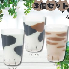 画像1: 【coconeco】【親猫みんな３匹セット】コップ　日本製｜ミケ/トラ/ブチ｜肉球猫足メロンパン｜三毛虎ネコねこ (1)