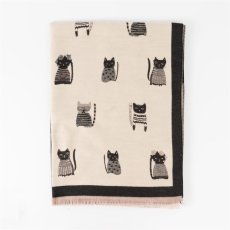 画像6: 【cooco / クーコ】ビッグ格子　猫柄×ストール｜マフラー ショール｜２種類から選べるカラー♪ ブラック/ブラウン｜猫ネコcat (6)