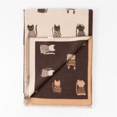 画像12: 【cooco / クーコ】ビッグ格子　猫柄×ストール｜マフラー ショール｜２種類から選べるカラー♪ ブラック/ブラウン｜猫ネコcat (12)
