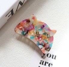 画像1: 国内発送｜ヘアアクセサリー　ふて猫バンスクリップ｜マルチマーブル×ゴールド｜デミ柄　マルチカラーぶち猫柄｜ヘアクリップ　髪留め　オシャレ可愛い　ファッション (1)