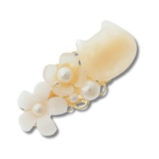 画像5: 猫と花ヘアクリップ｜2種類から選べる  ブラック / オフホワイト｜ねことお花とパール　ヘアアクセサリー｜ネコキャットcat (5)