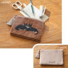 画像2: 【アトリエコテツ / Atelier KOTETSU】クッションポーチ L 　コスメ・ガジェットに♪小物入れ｜LネコBRブラウン｜猫ネコねこcatキャット (2)