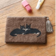 画像3: 【アトリエコテツ / Atelier KOTETSU】クッションポーチ L 　コスメ・ガジェットに♪小物入れ｜LネコBRブラウン｜猫ネコねこcatキャット (3)