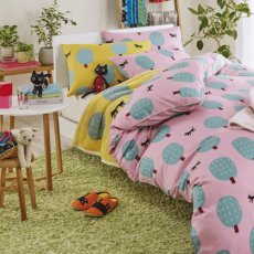 画像2: 【マタノアツコ / Atsuko Matano】掛カバーシングル 猫と木｜2種類から選べる  ピンク / イエロー｜ねこ猫ネコキャットcat (2)