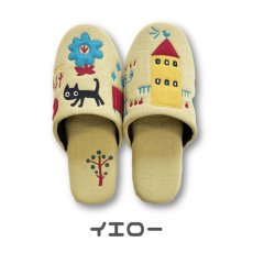 画像3: マタノアツコ / Atsuko Matano｜スリッパ　私の街　黒猫刺繍＆アップリケ｜2種類から選べる  ピンク / イエロー｜ねこ猫ネコキャットcat (3)