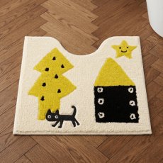 画像2: マタノアツコ / Atsuko Matano｜トイレマット 「迷子のMEME BEBE」 クロネコメメ黒猫｜2種類から選べる  アイボリー / ブルー｜ねこ猫ネコキャットcat (2)