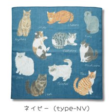 画像3: 松尾ミユキ / Matsuo Miyuki｜ネコのハンカチ 60cm大判｜2色から選べる  クリーム / ネイビー｜ねこ猫ネコキャットcat (3)