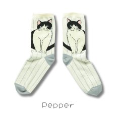 画像3: 松尾ミユキ / Matsuo Miyuki｜ストライプソックス　靴下　Stripe socks｜4種類から選べる  Pumpkin / Noisettes / Pepper / Chloe｜ねこ猫ネコキャットcat (3)
