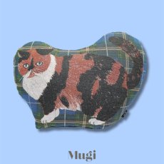 画像4: 【松尾ミユキ】Diecut cushion cat check back｜ダイカットクッション チェック｜選べる4種類　Leo/Mugi/Lin/Maron｜猫ねこネコ (4)