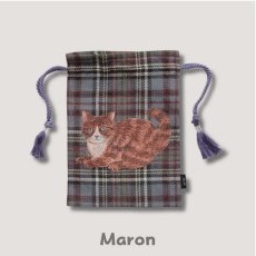 画像9: 【松尾ミユキ】Drawstring bag cat check back 巾着バッグ チェック｜４種類から選べる♪Leo/Mugi/Lin/Maron｜ネコ猫ねこ (9)