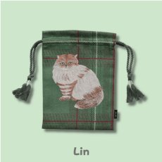 画像5: 【松尾ミユキ】Drawstring bag cat check back 巾着バッグ チェック｜４種類から選べる♪Leo/Mugi/Lin/Maron｜ネコ猫ねこ (5)