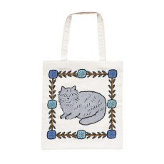 画像2: 【松尾ミユキ】Embroidery Tote bag Matsuo Miyuki　トートバッグ｜猫刺繍かばん｜Gray cat　白｜「A4」すっぽり　たっぷり収納 (2)