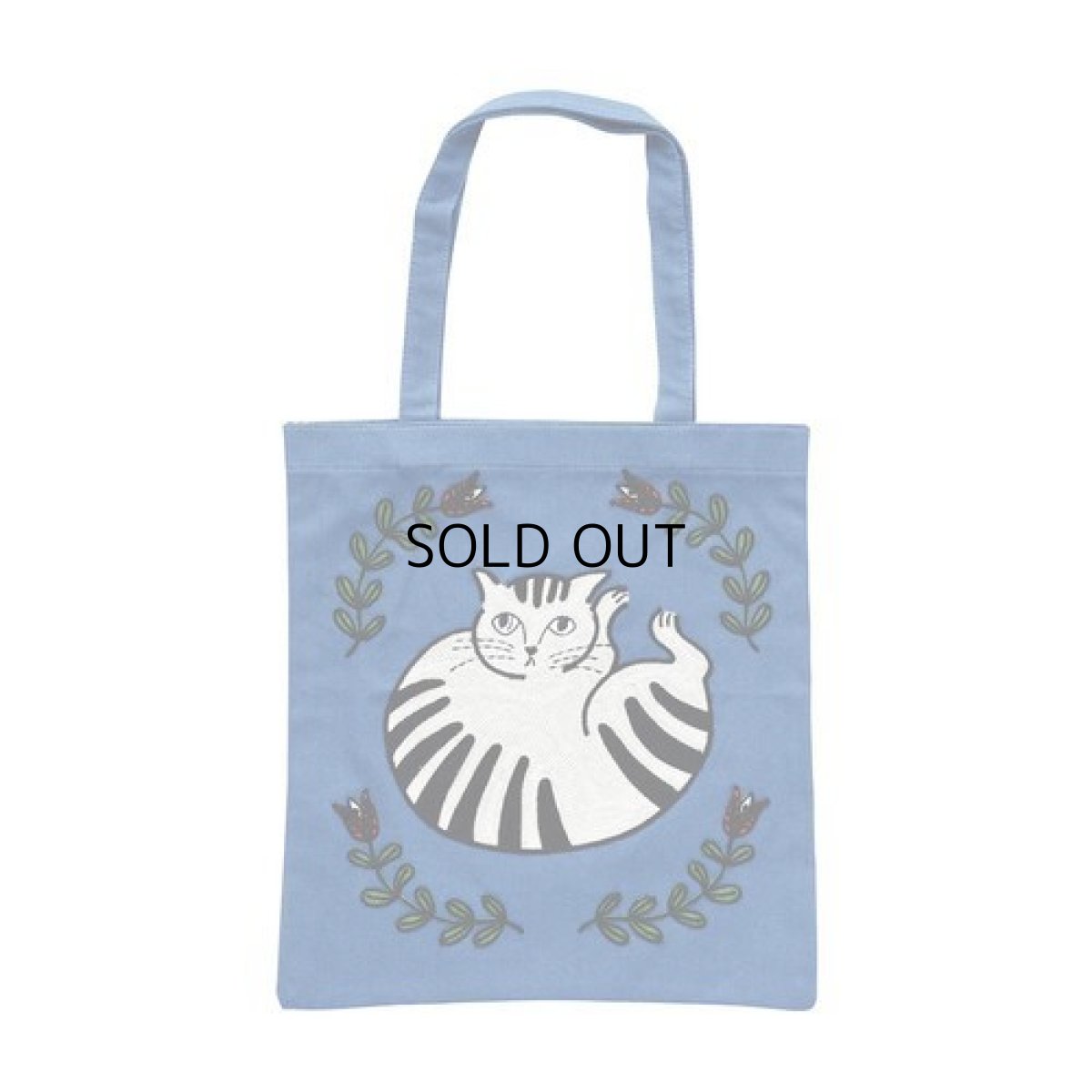 画像2: 【松尾ミユキ】Embroidery Tote bag Matsuo Miyuki　トートバッグ｜猫刺繍かばん｜Peony　青｜「A4」すっぽり　たっぷり収納 (2)