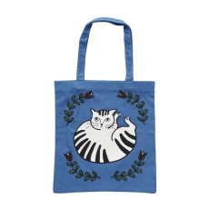 画像2: 【松尾ミユキ】Embroidery Tote bag Matsuo Miyuki　トートバッグ｜猫刺繍かばん｜Peony　青｜「A4」すっぽり　たっぷり収納 (2)